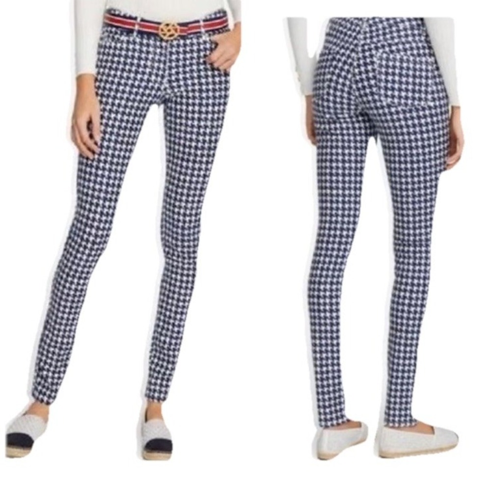 J. Mclaughlin Lexi Houndstooth Jeans Size 6 Skinny Pants Navy White Nautical